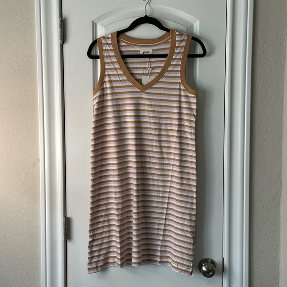Pact Dresses & Skirts - PACT Women's Striped Tan and White Dress, 100% Organic Cotton, size XS